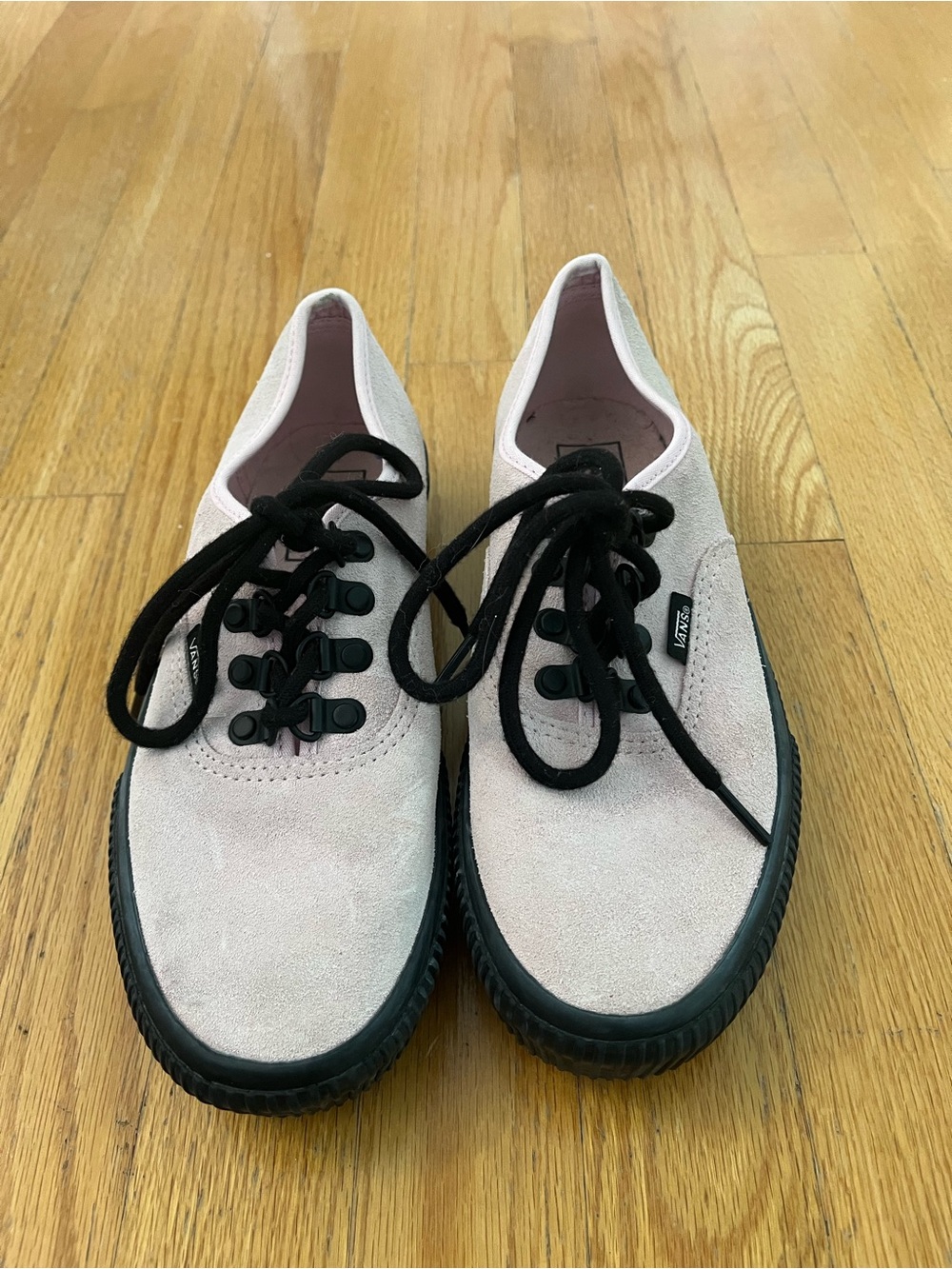 Vans Pink Women's Suede Platform Lace-Up Sneakers in Pale Pink with Black Trim
